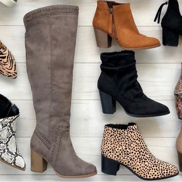 Soda Shoes Charcoal Gray Tall 3” Stack Heeled Boot - Picture 4 of 8